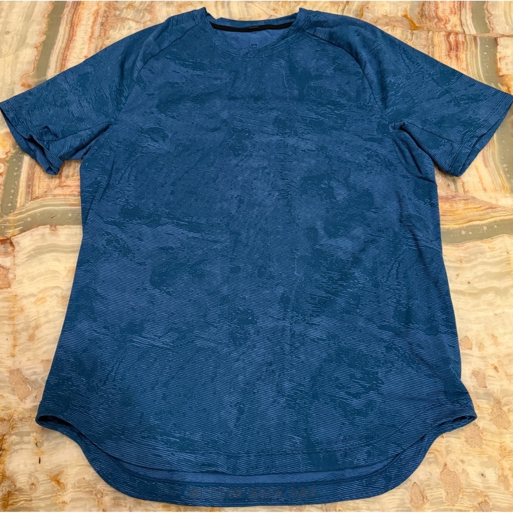 Lululemon Mens Drysense Training T-Shirt Blue Marble Map Jacquard Activewear L